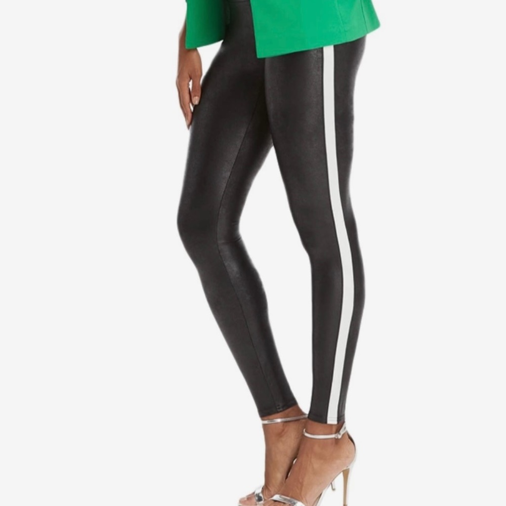 Spanx faux leather with white stripe